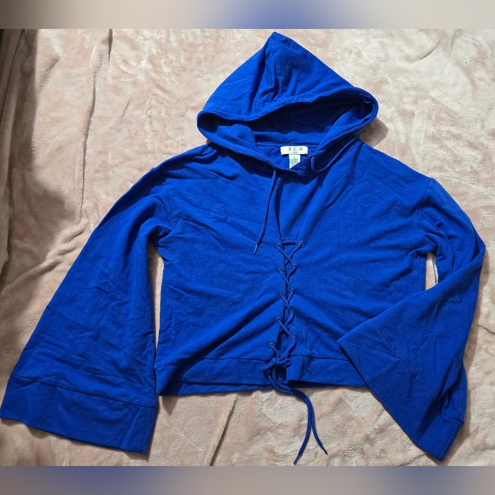R.C.G Hoodie Corest Laceup Front Bell Sleeves Cobalt Blue Size Small